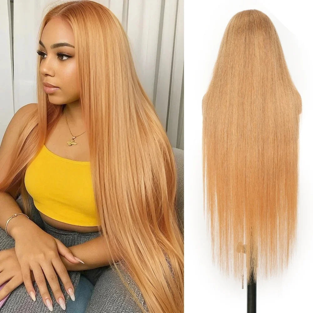 36 Inch Honey Blonde Human Hair Wig Straight 13x6 HD Lace Front Wig 180% Density 13x4 Lace Wigs Brazilian Human Hair 27# Color