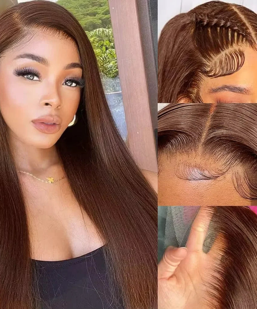 Dark Brown Super Double Drawn 13x4 Hd Lace Wig Bone Straight Chocolate Brown Wigs Human Hair 13x4 Lace Front Human Hair Wig