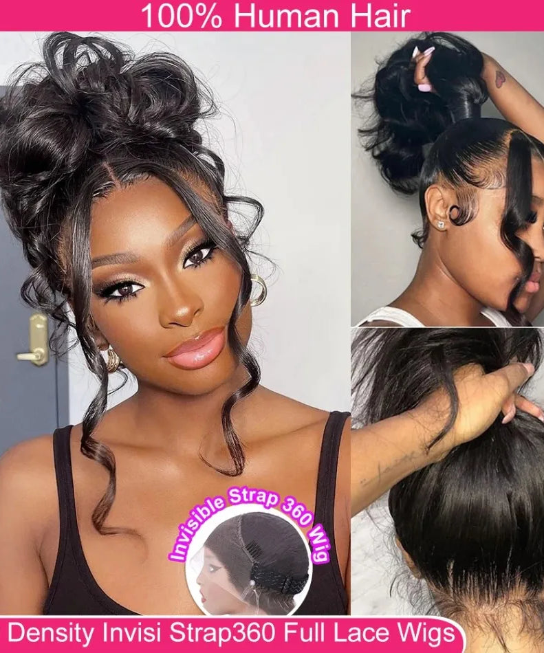 360 Full Lace Wig Body Wave Human Hair Wigs 100% Pre Plucked Hd Brazilian Lace Frontal Wigs Invisible Strap 250 Density 40 Inch