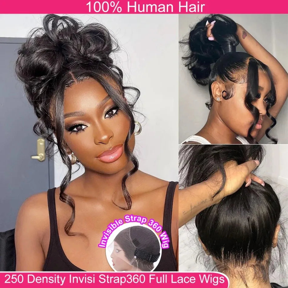 360 Full Lace Wig Body Wave Human Hair Wigs 100% Pre Plucked Hd Brazilian Lace Frontal Wigs Invisible Strap 250 Density 40 Inch
