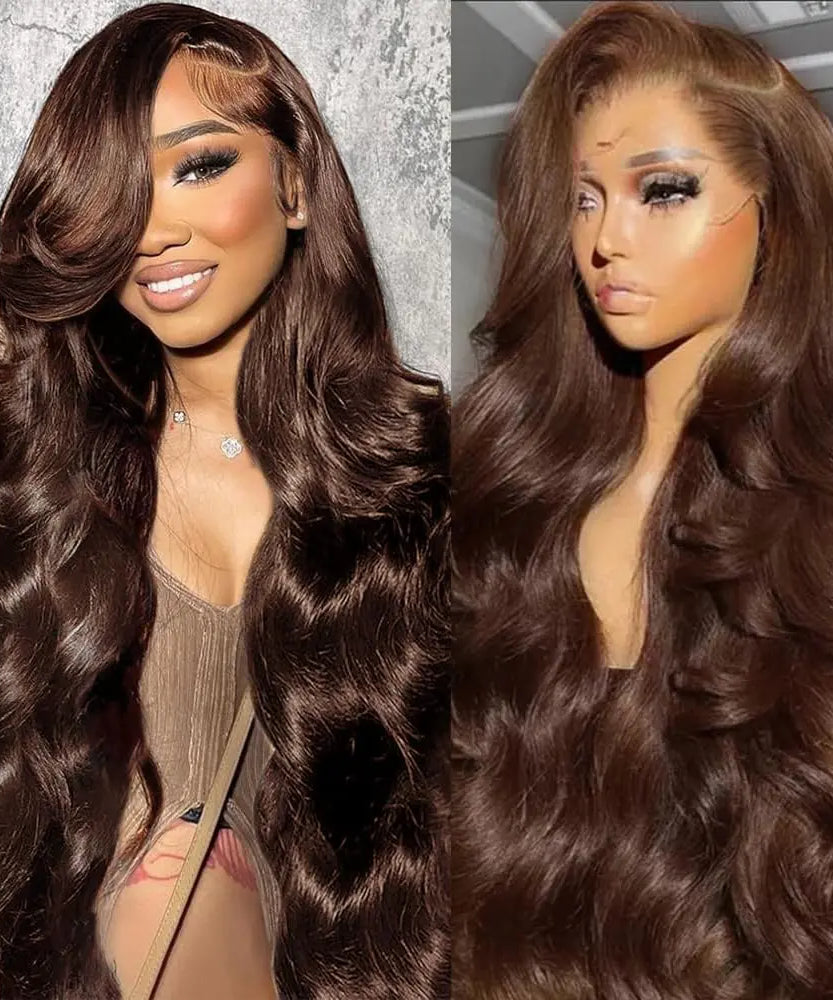 26 Inch Chocolate Brown Lace Front Wig Human Hair 200% Body Wave Human Hair Wigs Pre Plucked 13x4 HD Lace Frontal Wig Brown Wig