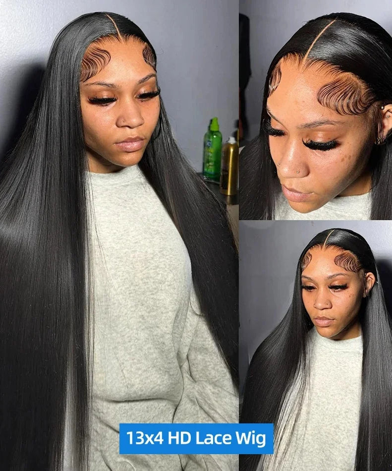 30 40 Inch Bone Straight 13x6 Lace Frontal Wigs 13x4 HD Transparent Lace Front Wig Black Preplucked Brazilian Human Hair Wig100%