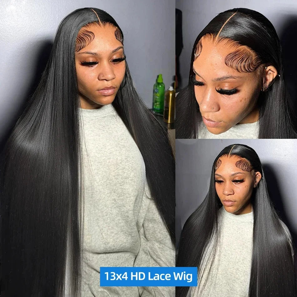 30 40 Inch Bone Straight 13x6 Lace Frontal Wigs 13x4 HD Transparent Lace Front Wig Black Preplucked Brazilian Human Hair Wig100%