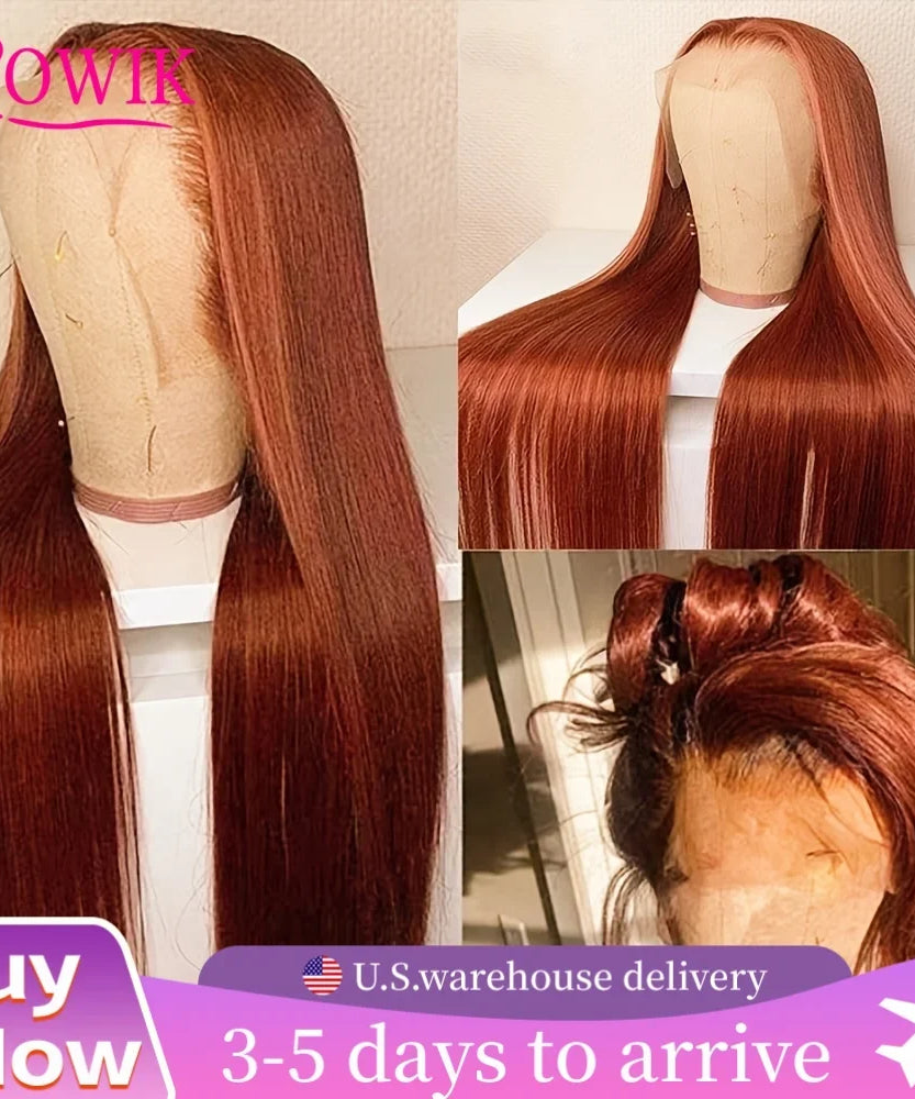 Orange Ginger Long Straight Lace Front Wig Hd Transparent Lace Frontal Wigs 13X6 Human Hair Wigs 100% Brazilian Hair for Women