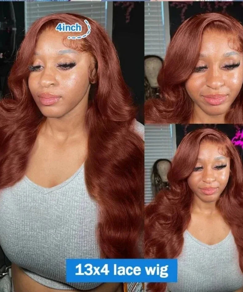 13x4 13x6 Reddish Brown Lace Front Wigs Human Hair Pre Plucked 250 Density Body Wave Colored Human Hair Lace Frontal Human Wig