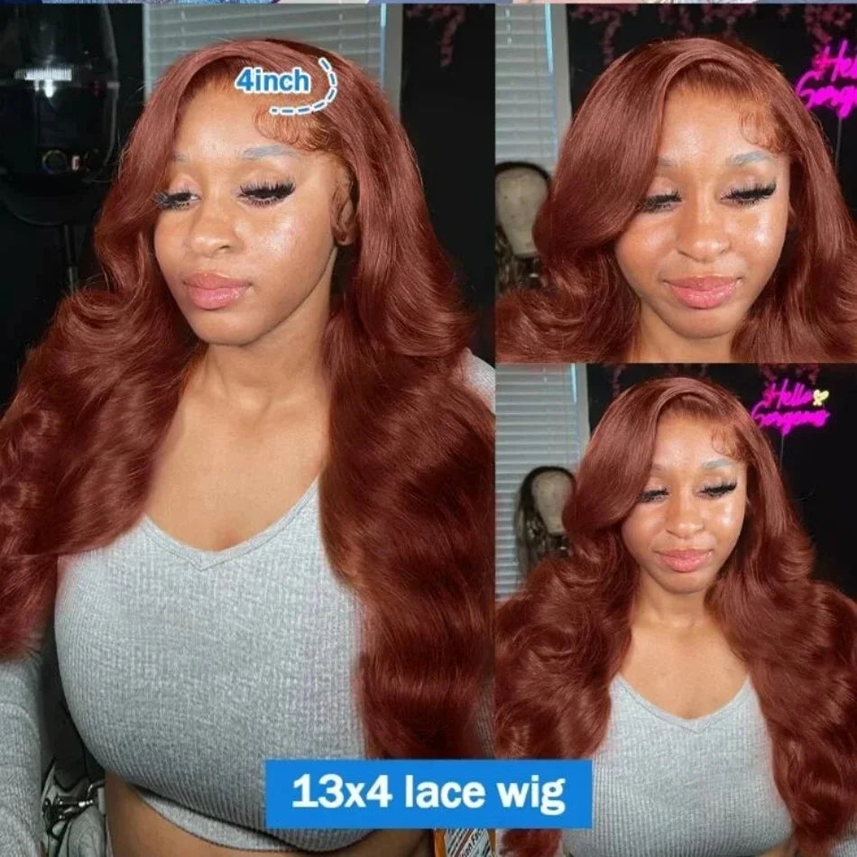 13x4 13x6 Reddish Brown Lace Front Wigs Human Hair Pre Plucked 250 Density Body Wave Colored Human Hair Lace Frontal Human Wig