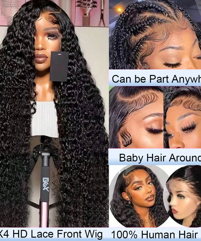 40 Inch Curly Lace Front Wigs Human Hair 250 Density 13x4 HD Transparent Jerry Curly Wigs Pre Plucked For Women