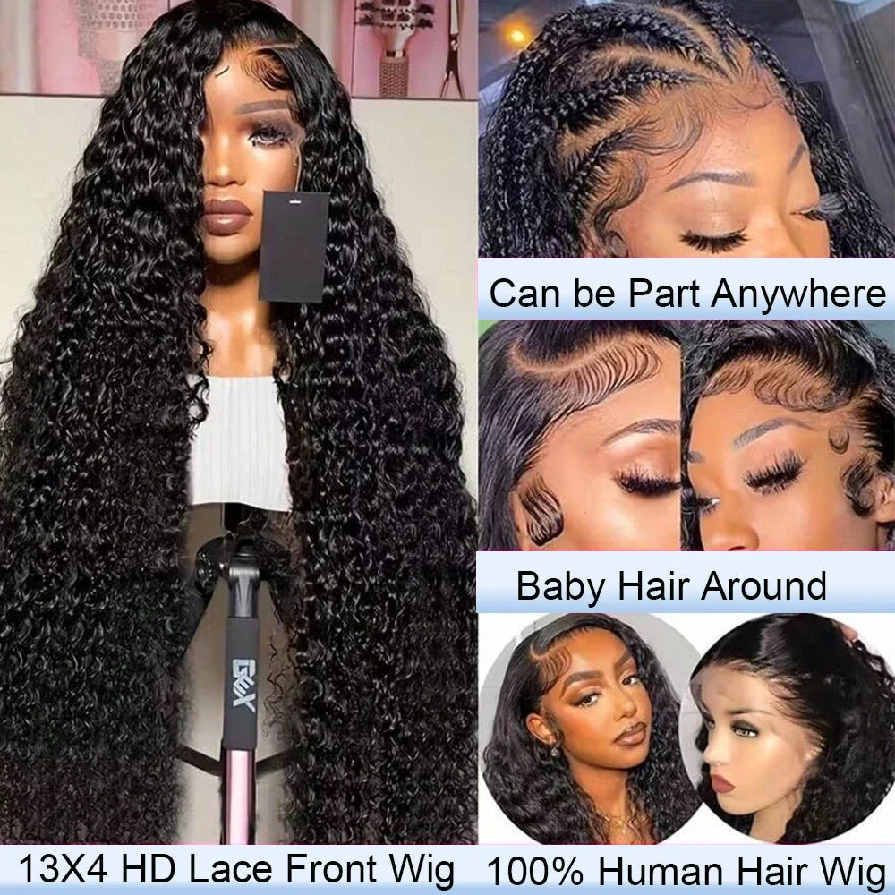 40 Inch Curly Lace Front Wigs Human Hair 250 Density 13x4 HD Transparent Jerry Curly Wigs Pre Plucked For Women