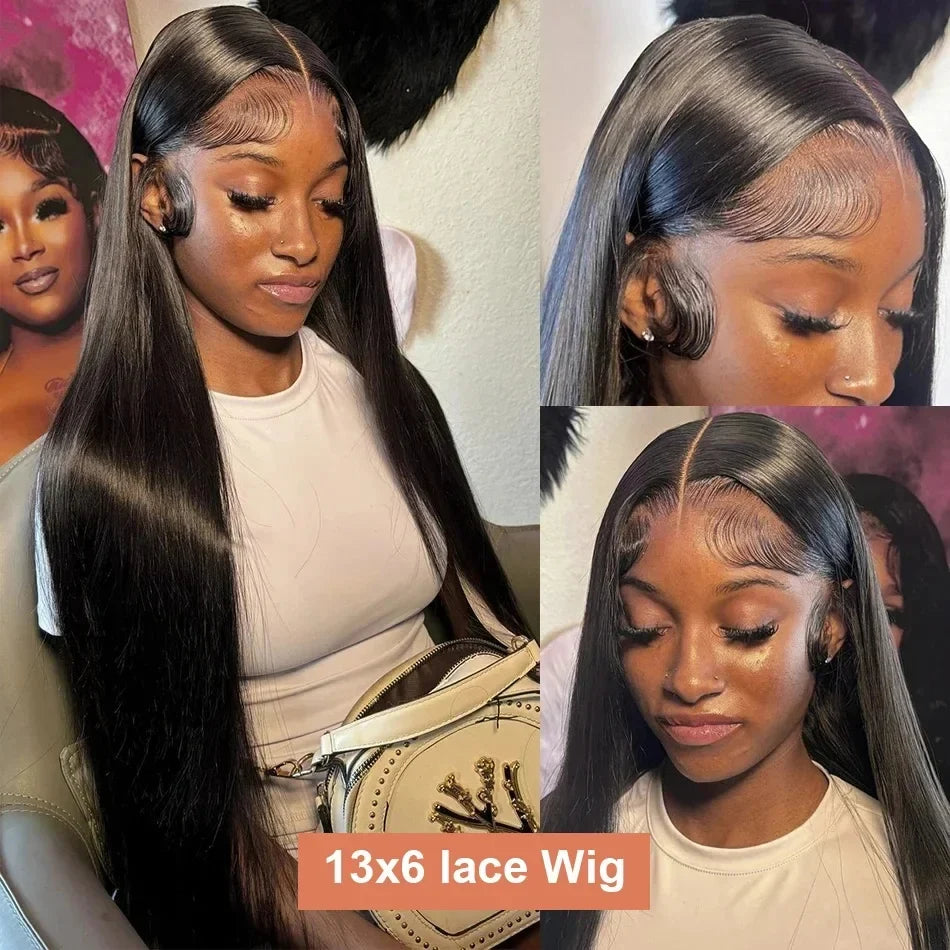 30 40 Inch Bone Straight 13x6 Lace Frontal Wigs 13x4 HD Transparent Lace Front Wig Black Preplucked Brazilian Human Hair Wig100%