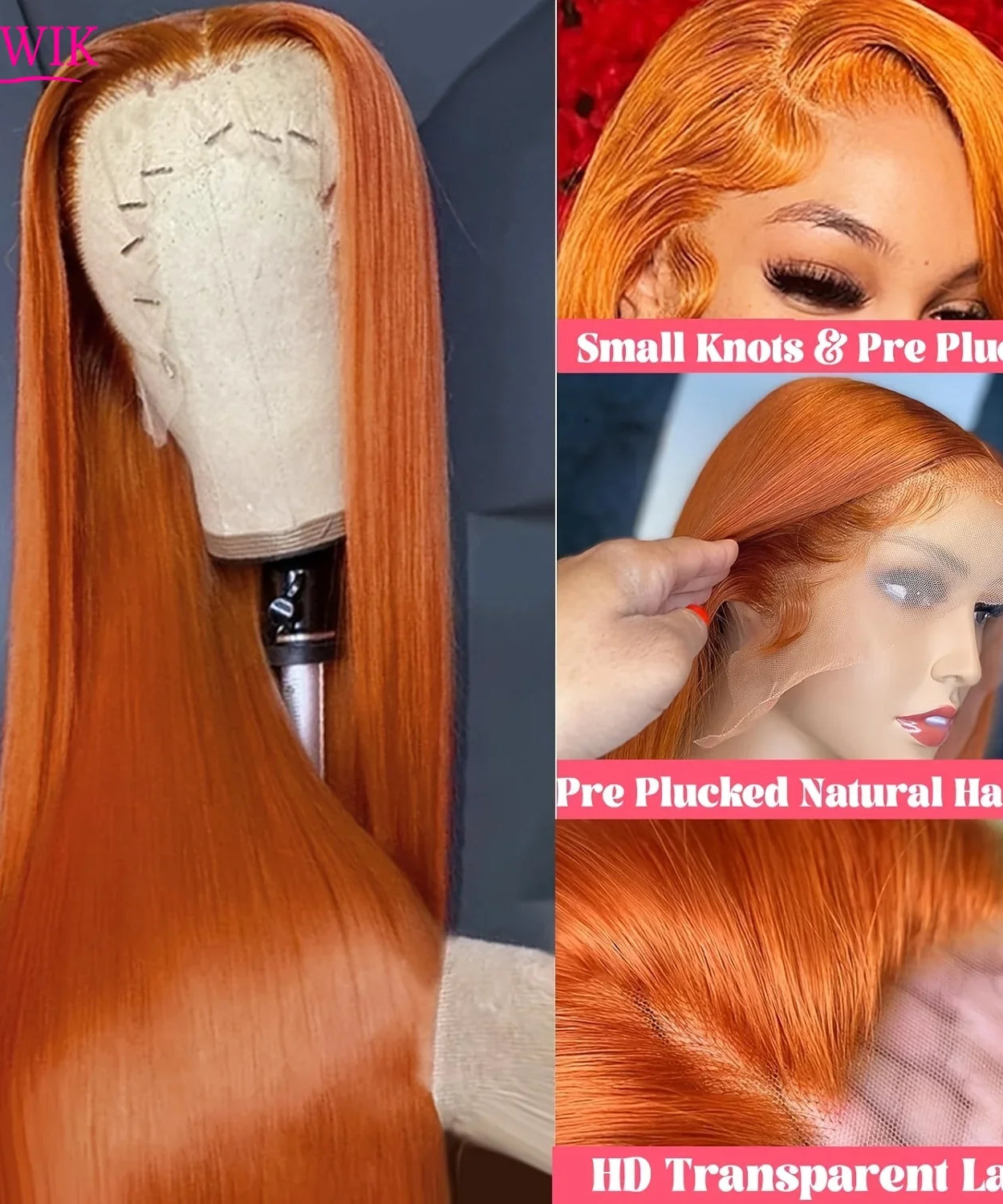 Orange Ginger Long Straight Lace Front Wig Hd Transparent Lace Frontal Wigs 13X6 Human Hair Wigs 100% Brazilian Hair for Women