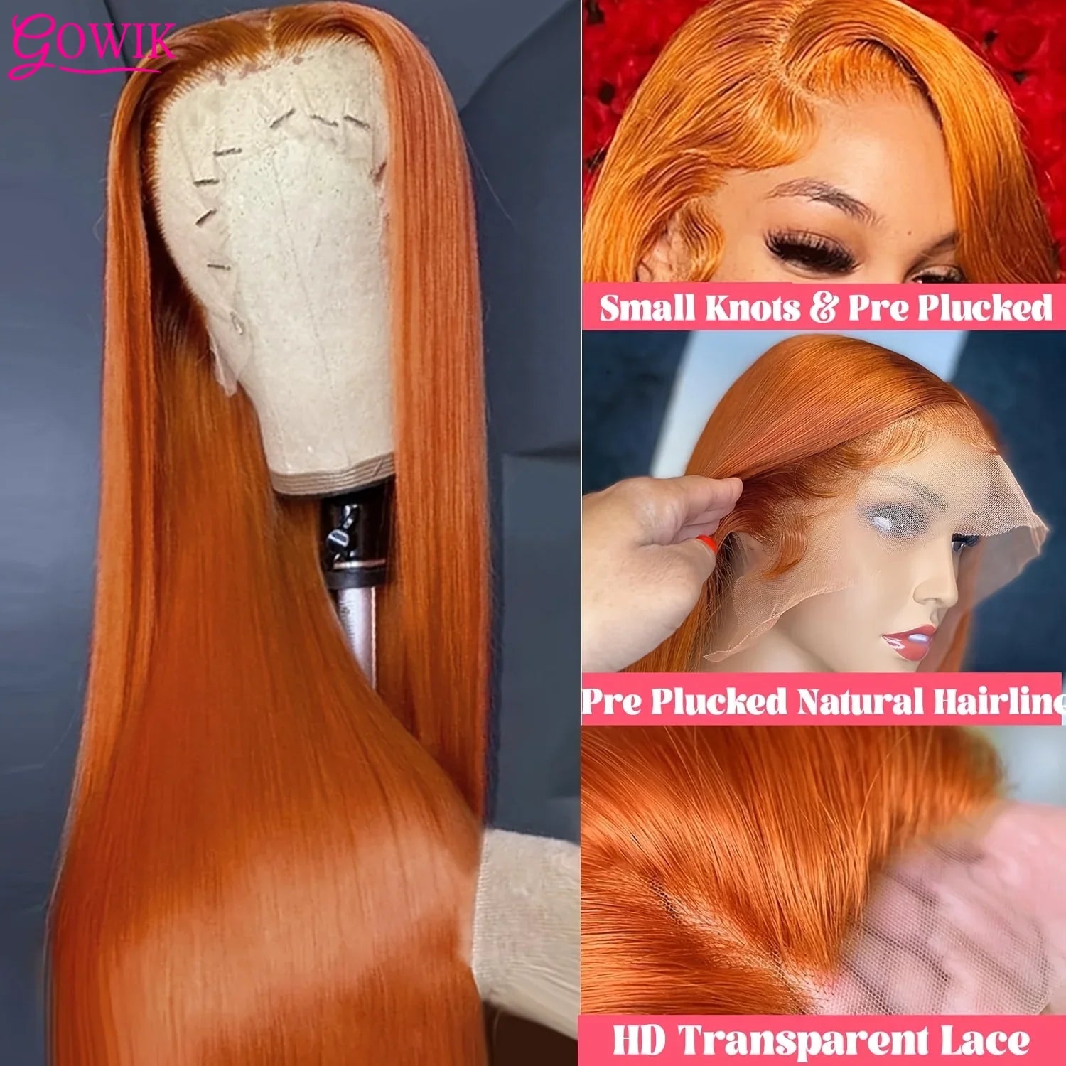 Orange Ginger Long Straight Lace Front Wig Hd Transparent Lace Frontal Wigs 13X6 Human Hair Wigs 100% Brazilian Hair for Women