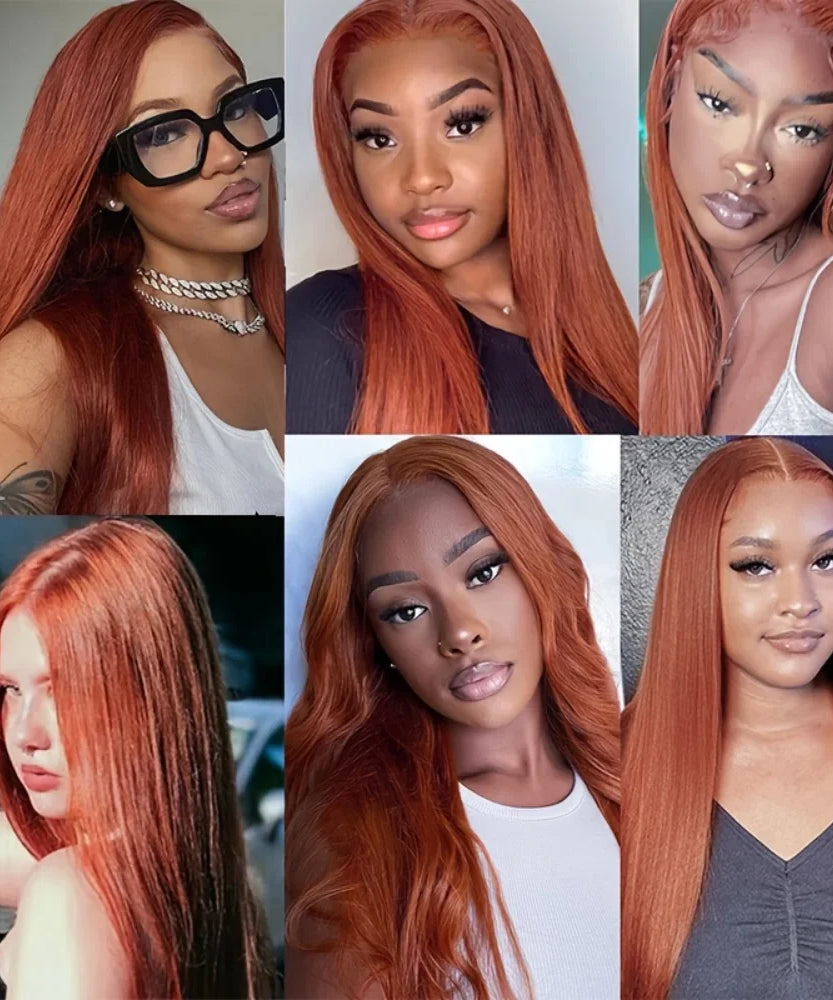 Orange Ginger Long Straight Lace Front Wig Hd Transparent Lace Frontal Wigs 13X6 Human Hair Wigs 100% Brazilian Hair for Women