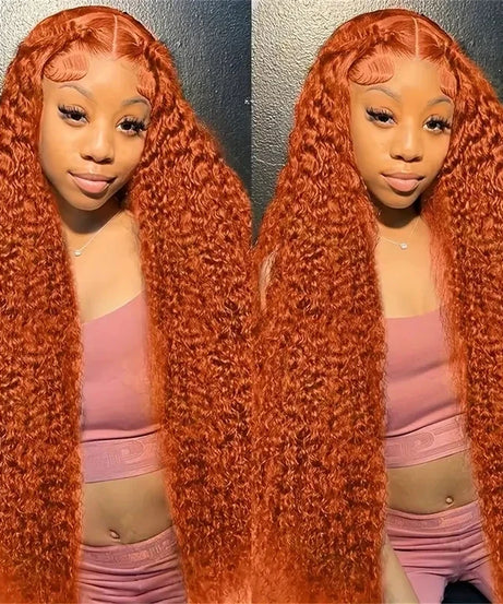 Deep Wave Ginger Orange Lace Front Wig Human Hair 13x6 HD Lace Front with Baby Hair 250% Density Long Curly Wig for Black Women