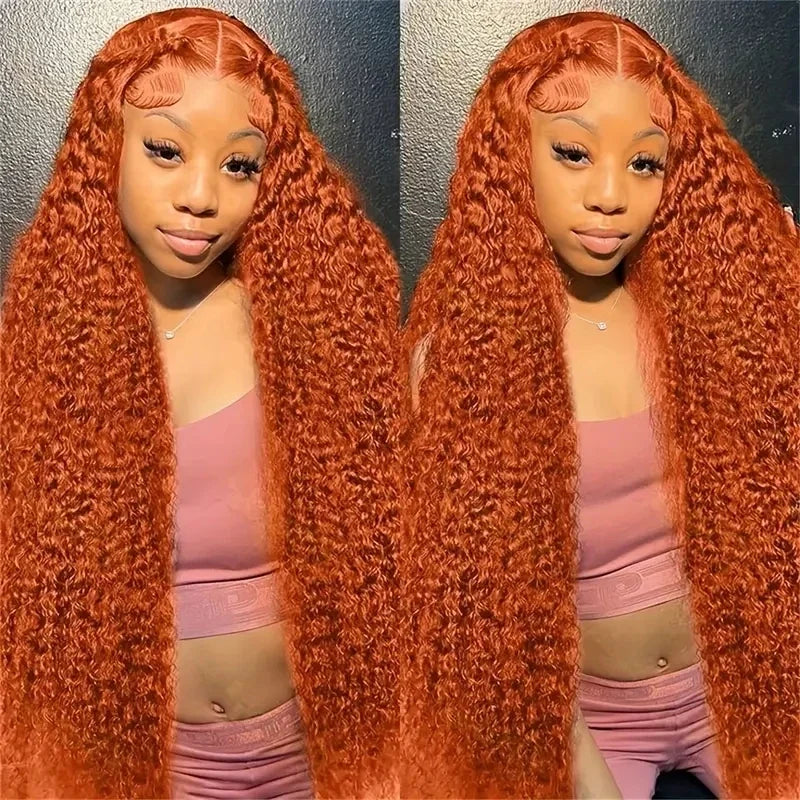 Deep Wave Ginger Orange Lace Front Wig Human Hair 13x6 HD Lace Front with Baby Hair 250% Density Long Curly Wig for Black Women