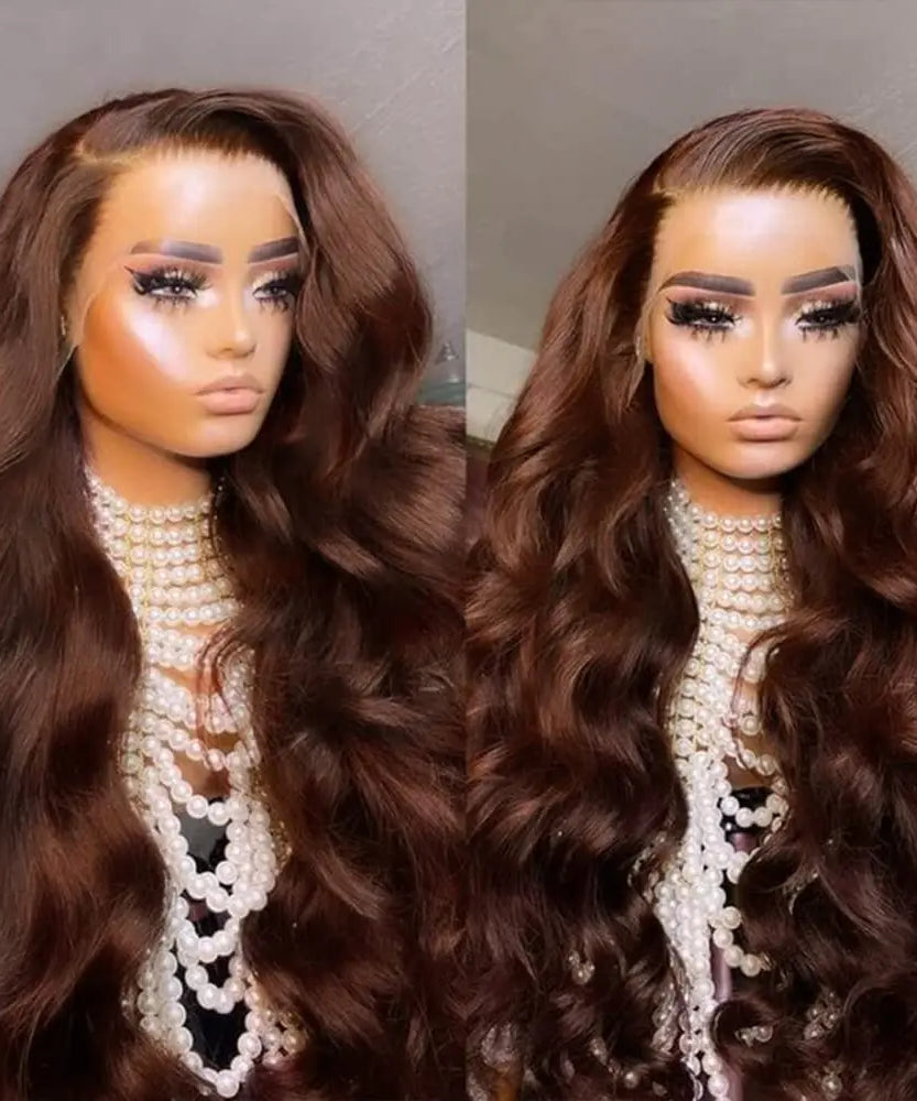 26 Inch Chocolate Brown Lace Front Wig Human Hair 200% Body Wave Human Hair Wigs Pre Plucked 13x4 HD Lace Frontal Wig Brown Wig