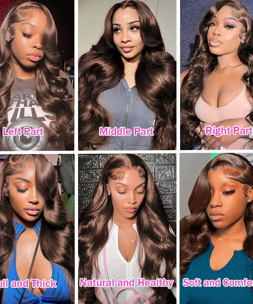 26 Inch Chocolate Brown Lace Front Wig Human Hair 200% Body Wave Human Hair Wigs Pre Plucked 13x4 HD Lace Frontal Wig Brown Wig