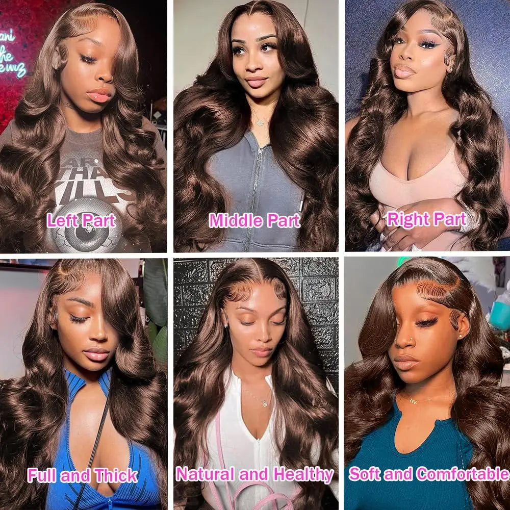 26 Inch Chocolate Brown Lace Front Wig Human Hair 200% Body Wave Human Hair Wigs Pre Plucked 13x4 HD Lace Frontal Wig Brown Wig