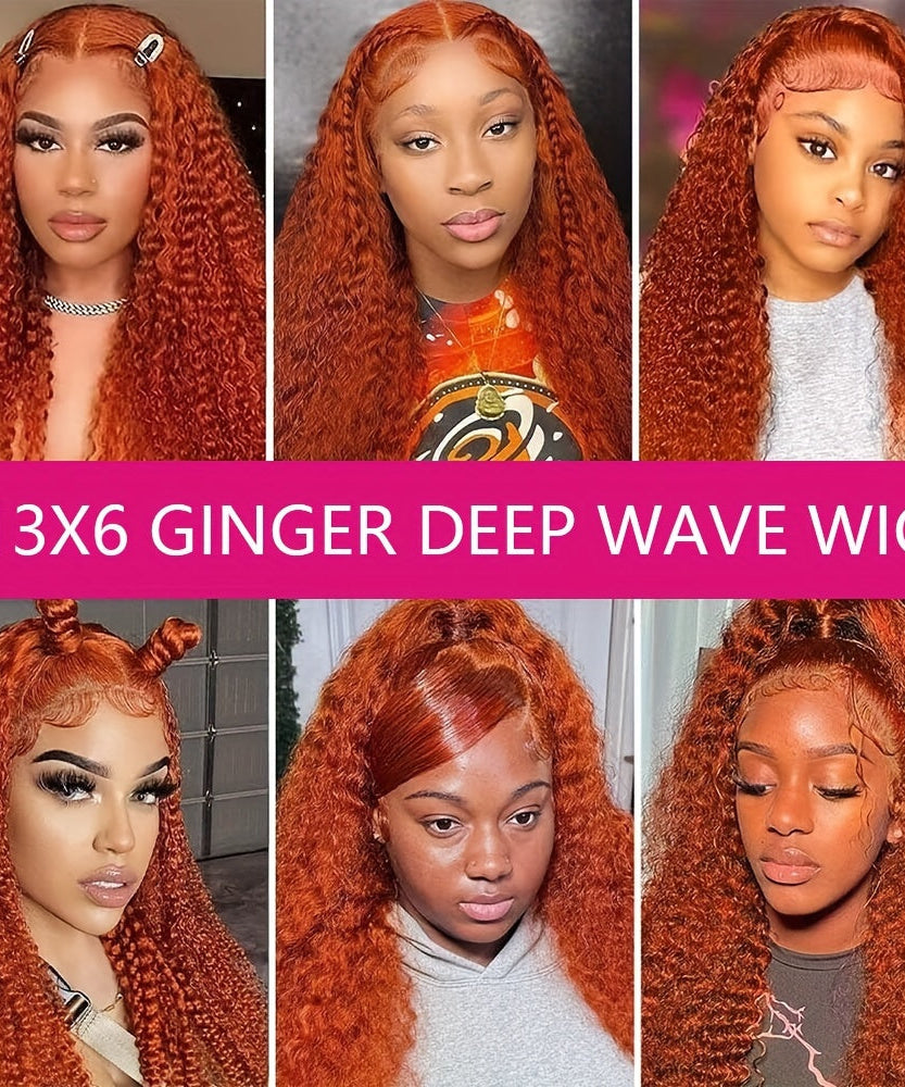 Deep Wave Ginger Orange Lace Front Wig Human Hair 13x6 HD Lace Front with Baby Hair 250% Density Long Curly Wig for Black Women