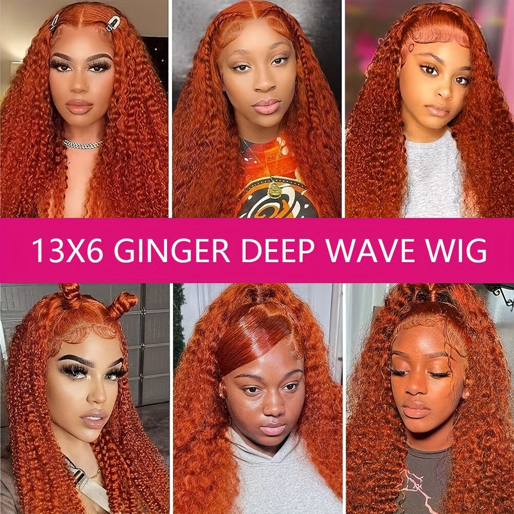 Deep Wave Ginger Orange Lace Front Wig Human Hair 13x6 HD Lace Front with Baby Hair 250% Density Long Curly Wig for Black Women